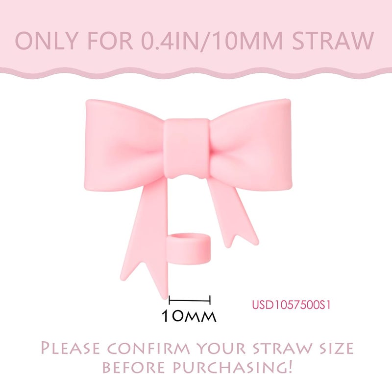 HIUSITY Bow Straw Cover Topper for Stanley Cup,Silicone Straws Toppers for Tumbler with Handle 40oz,Cute 10mm/0.4in Covers Cap,Dust-Proof Reusable Lids for Stanleys Cups Accessories,Pink - Image 2